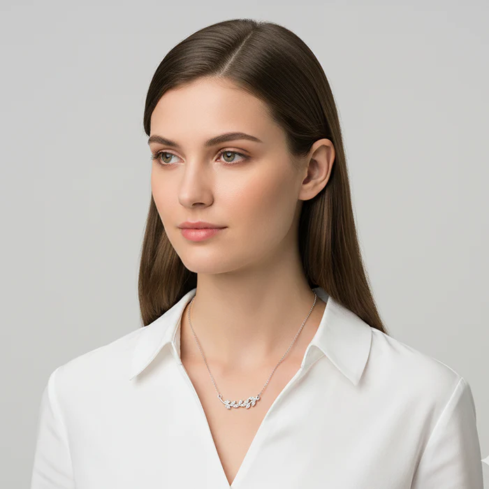 Anushka Sharma Silver Leaf Necklace - Image 4