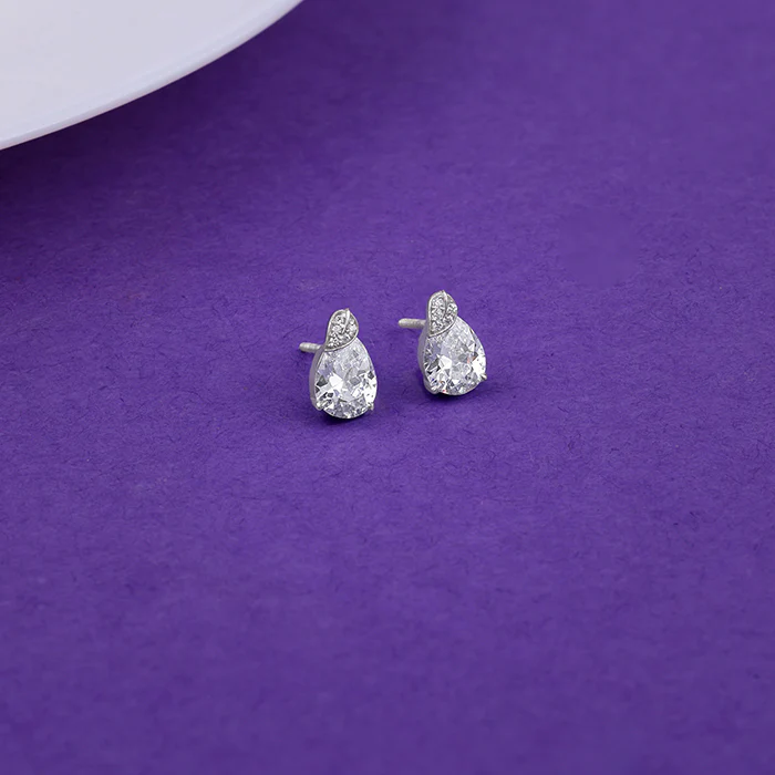 Silver Leafy Teardrop Earrings - Image 2