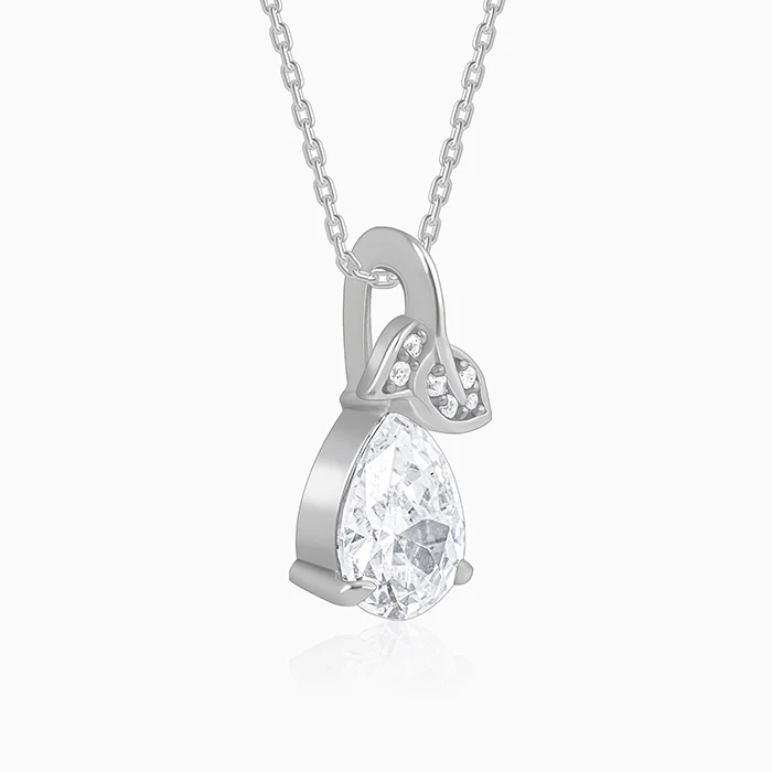 Silver Leafy Teardrop Pendant With Link Chain - Image 4