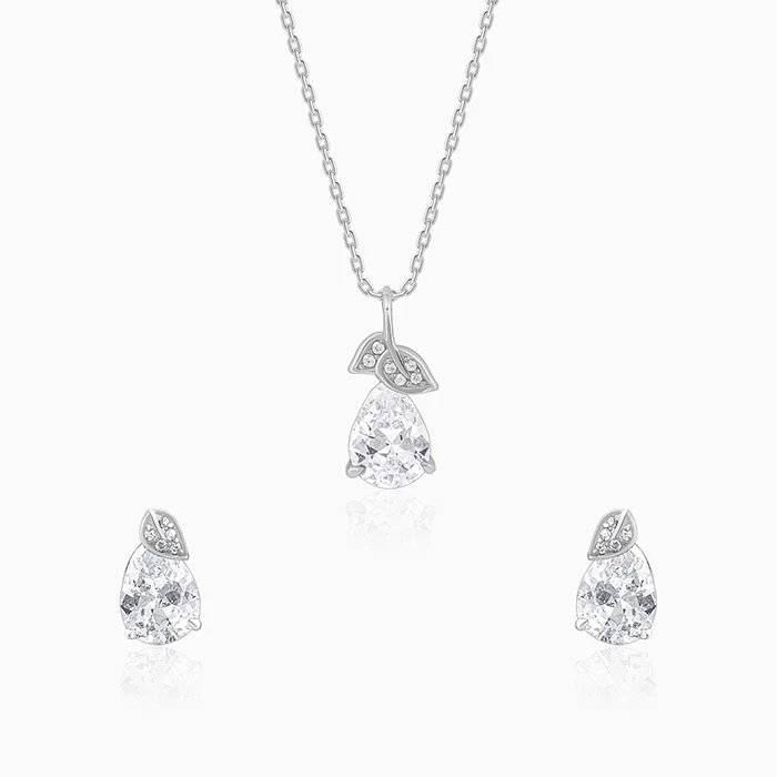 Silver Leafy Teardrop Set