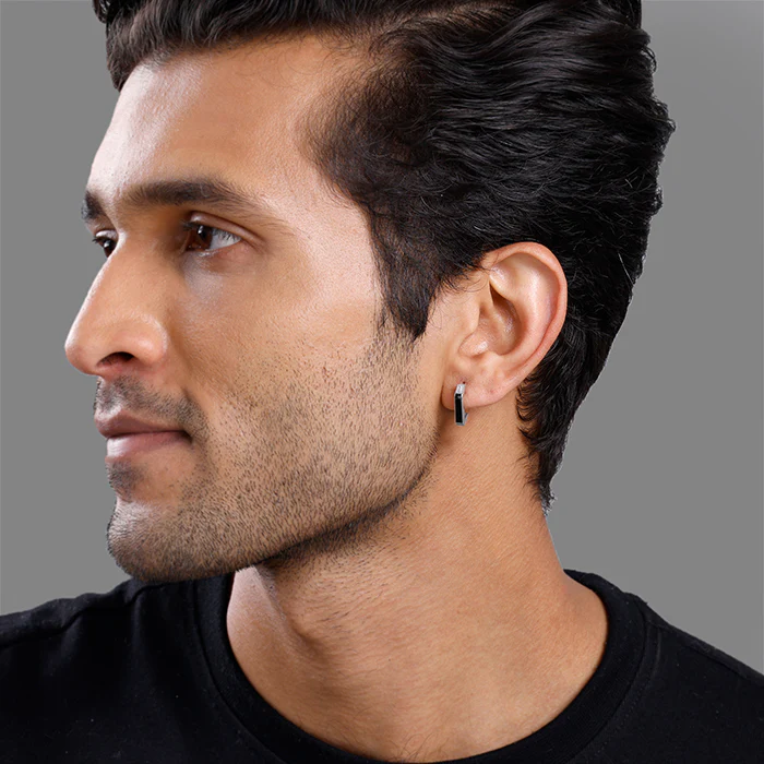 Silver Line Loop Earring For Him - Image 4