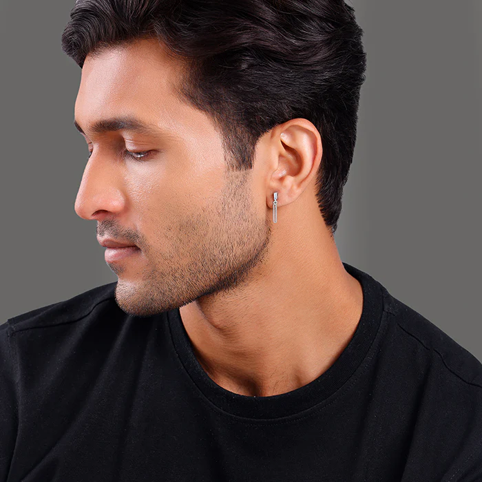 Silver Linear Drift Earring For Him - Image 4