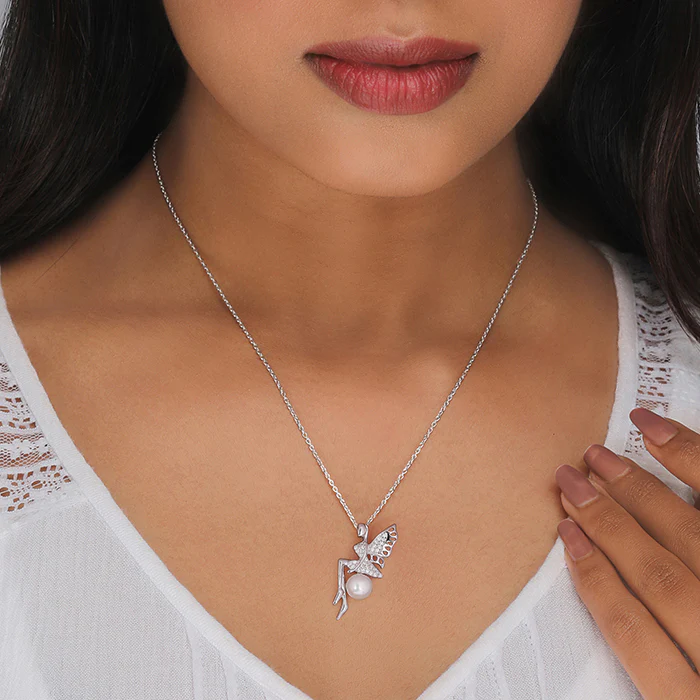 Silver Love Angel Pearl Pendant With Link Chain - Image 2