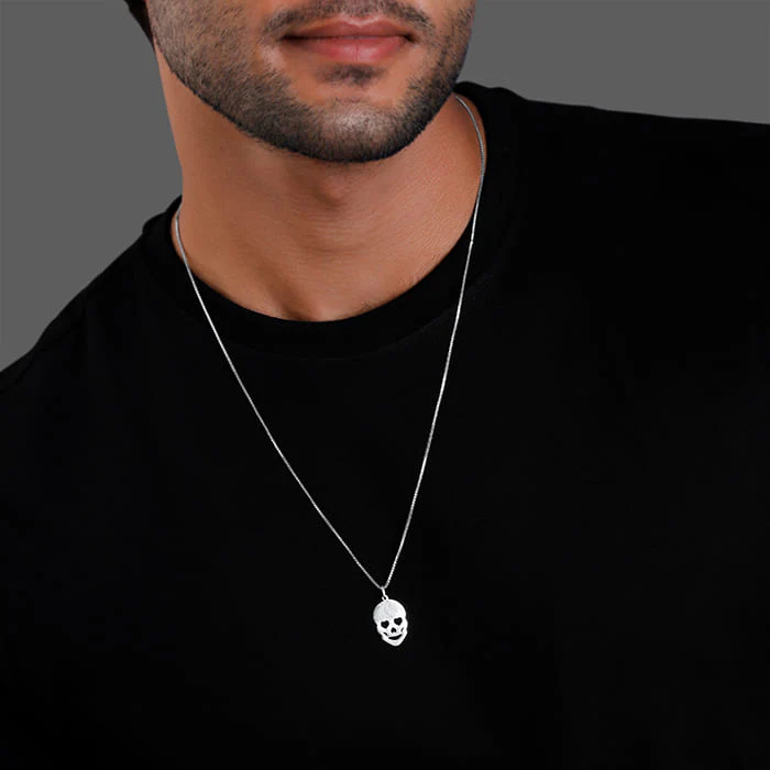 Silver Love Skull Pendant with Link Chain For Him - Image 3