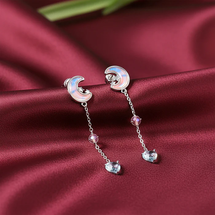 Silver Lunar Love Moonstone Drop Earrings - Image 2