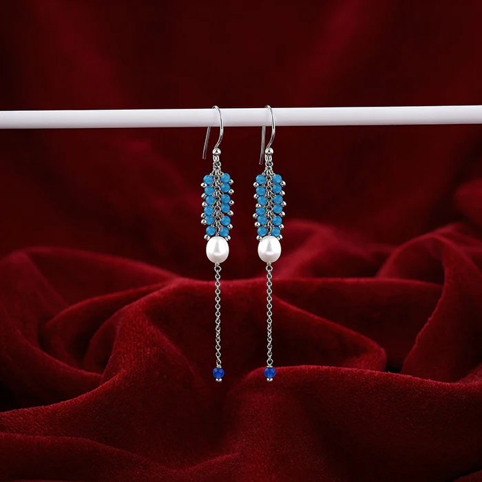 Silver Lupe Pearl Dangler Earrings - Image 2