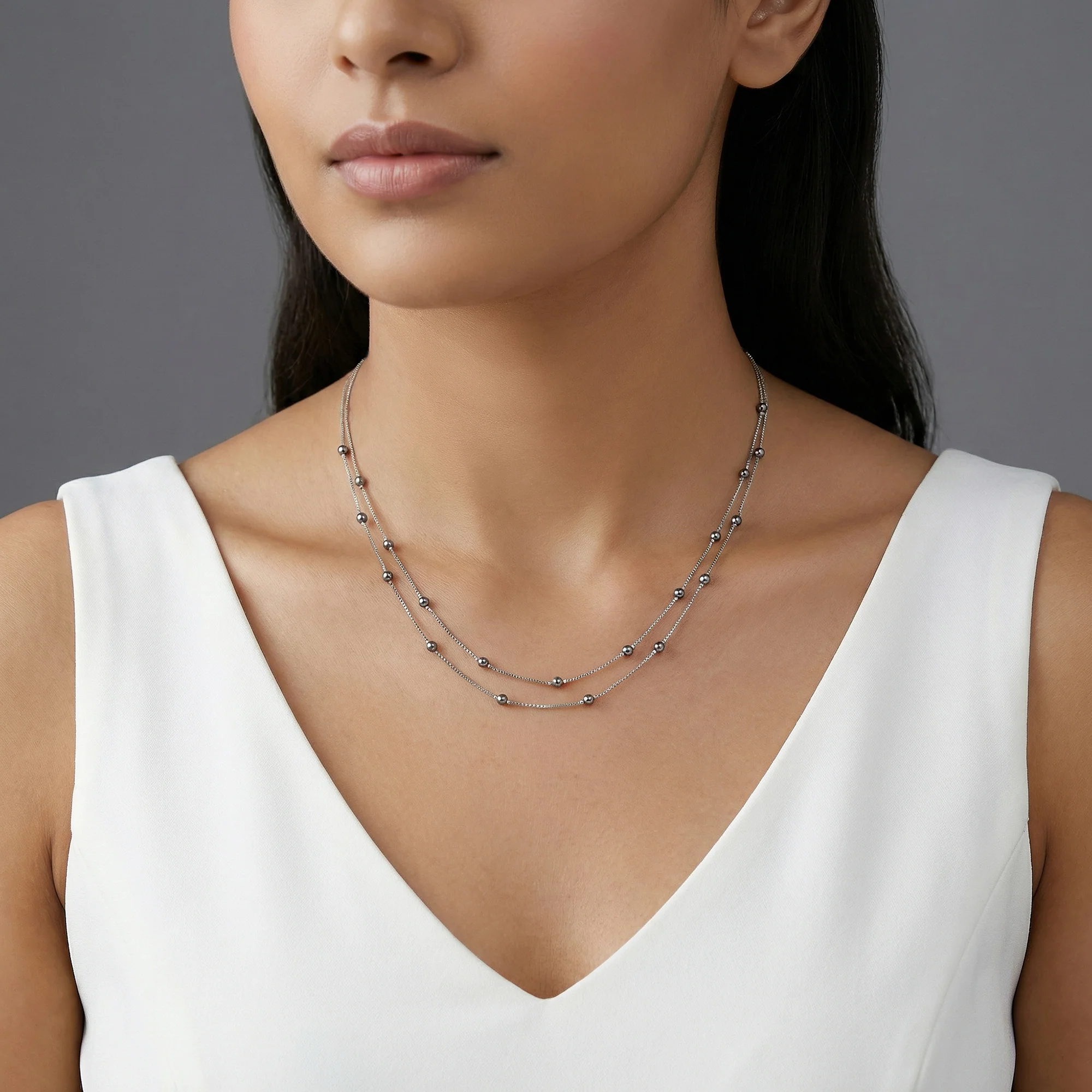Silver Marilyn Layered Pearl Necklace - Image 2