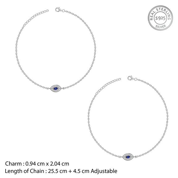 Silver Marquise Evil Eye Anklet - Image 4