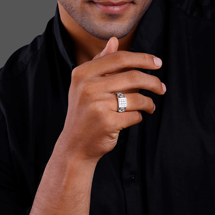 Silver Matrix Cross Ring For Him - Image 3