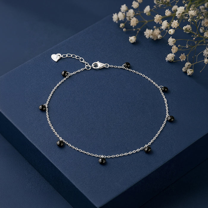Silver Midnight Black Zircon Charm Anklet - Image 2