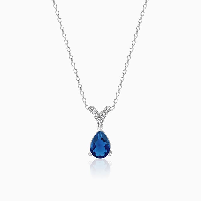 Silver Midnight Blue Pendant With Link Chain