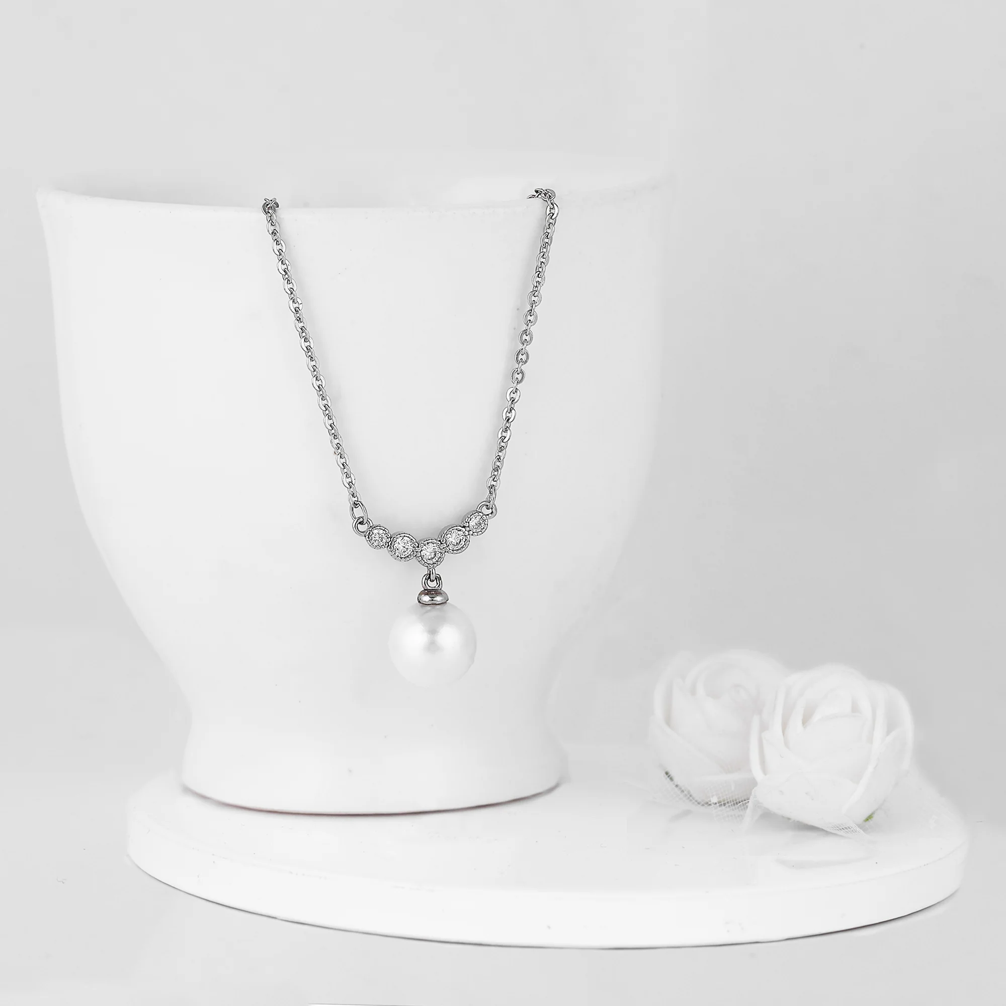 Silver Minimal Pearl Necklace - Image 3
