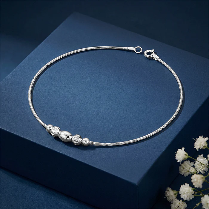 Silver Mixed Bead Chain Anklet - Image 2
