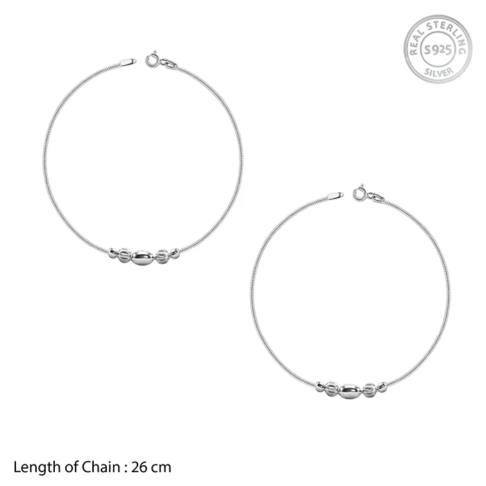Silver Mixed Bead Chain Anklet - Image 4