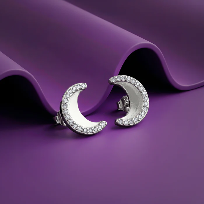 Silver Moon Arc Stud Earrings - Image 2