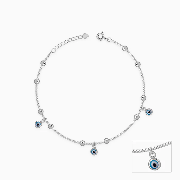 Silver Moroccan Nazar Charms Anklet - Image 3