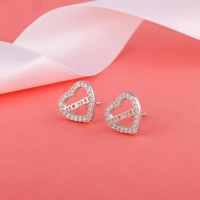 Silver Mother's Heart Stud Earrings - Image 2
