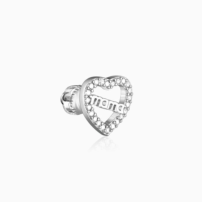 Silver Mother's Heart Stud Earrings - Image 4