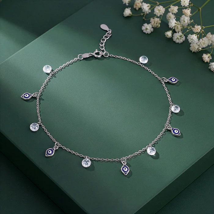 Silver Nazar Charms Anklet - Image 2