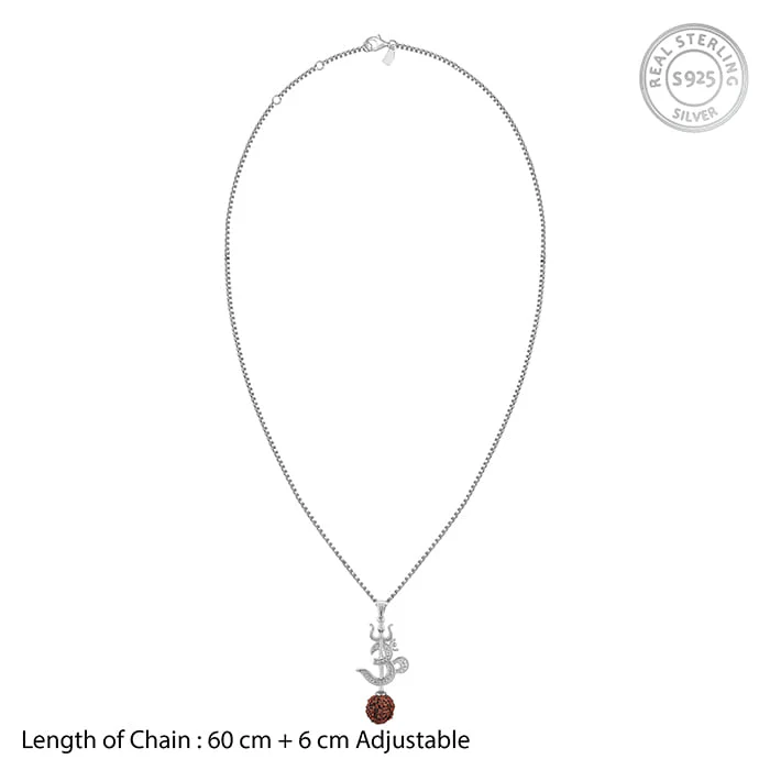 Silver Om Trishul Rudraksha Pendant With Box Chain For Him - Image 6