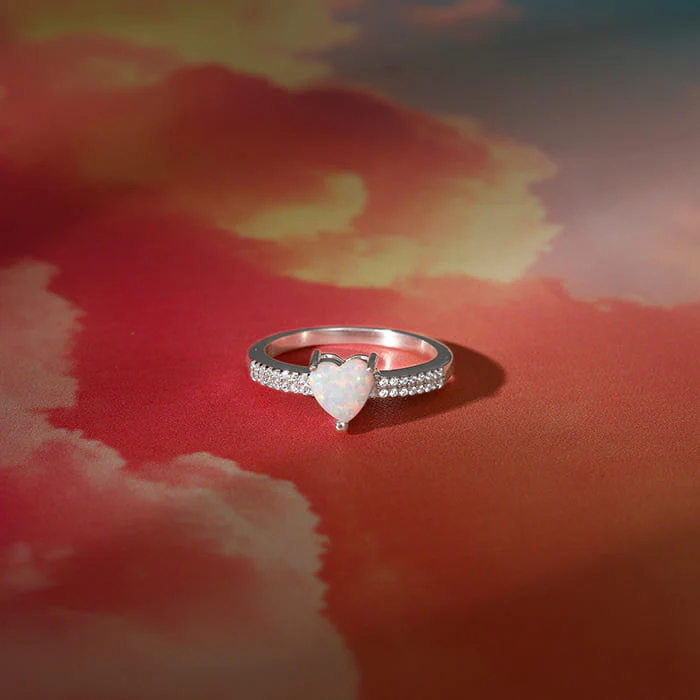 Silver Opal Heart Ring - Image 2