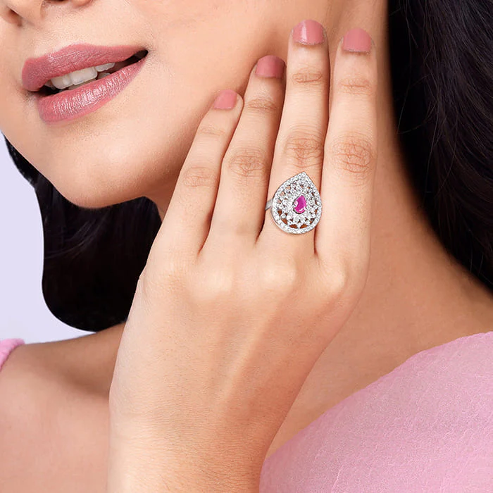 Silver Opulent Teardrop Ring - Image 3