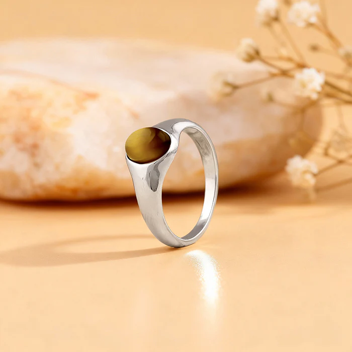 Silver Oval Tiger Eye Ring For Him - Image 2