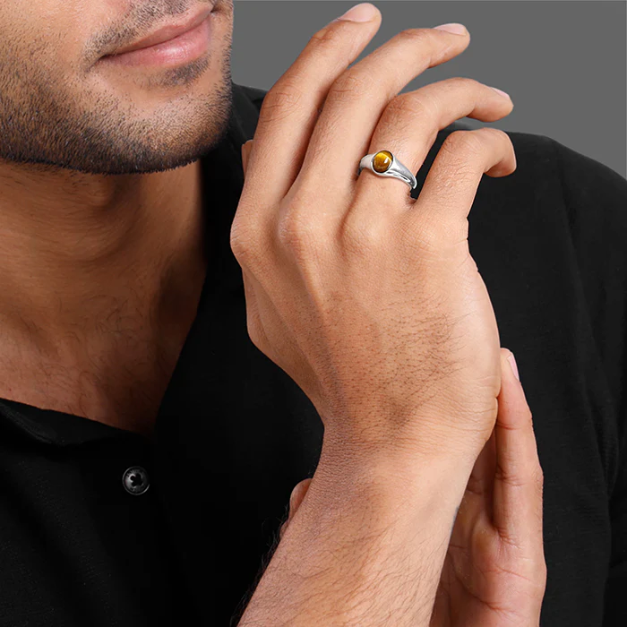Silver Oval Tiger Eye Ring For Him - Image 3