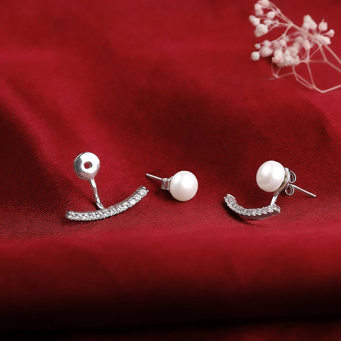 Silver Pearl Ear Jacket Earrings - Image 2