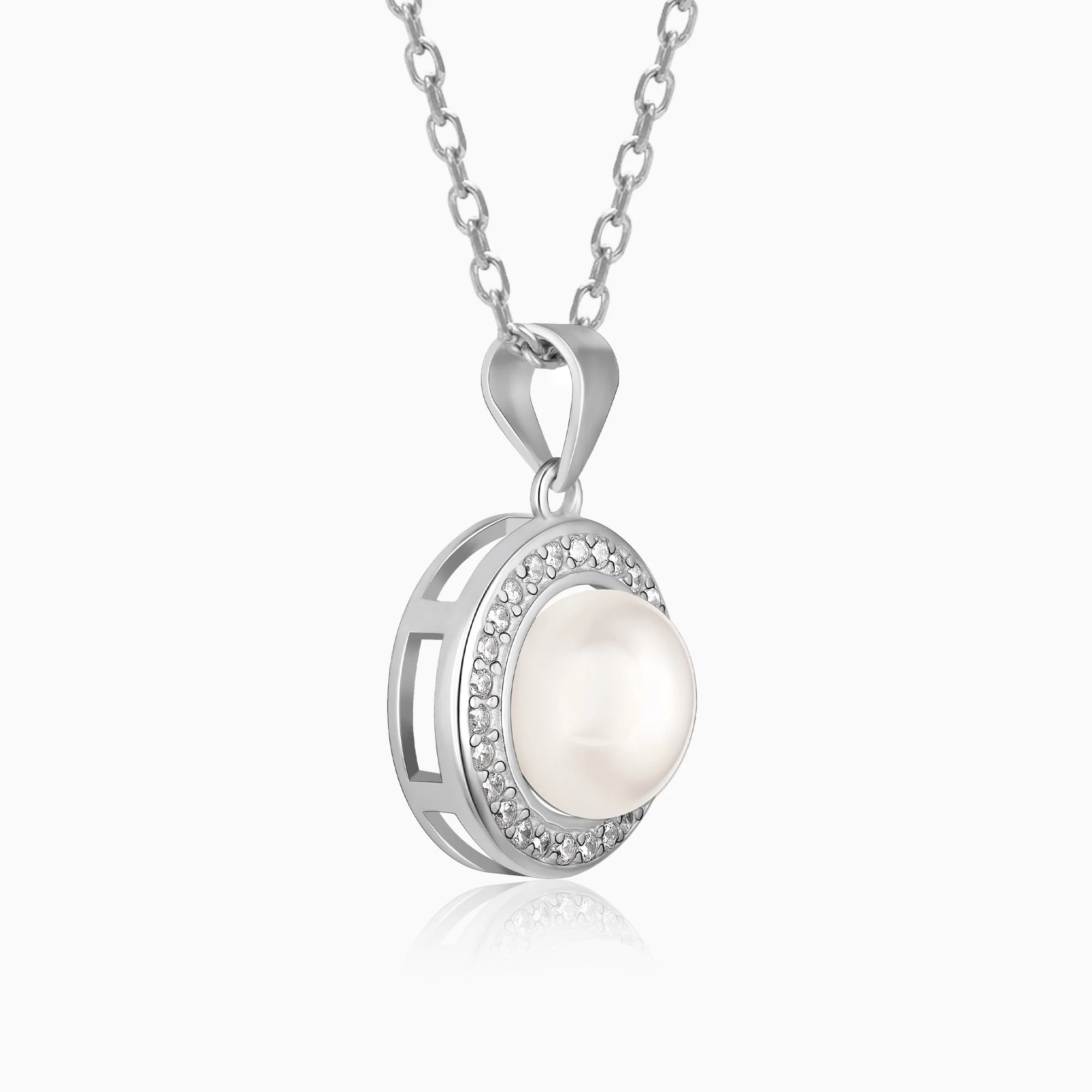 Silver Pearl Pendant with Link Chain - Image 5