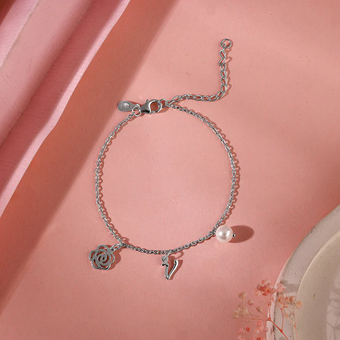 Silver Pearl Rosey Personalised Bracelet - Image 3
