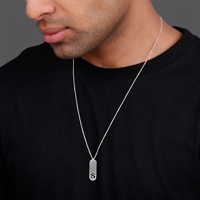 Silver Personalised Alpha Tag Initial Pendant For Him - Image 3