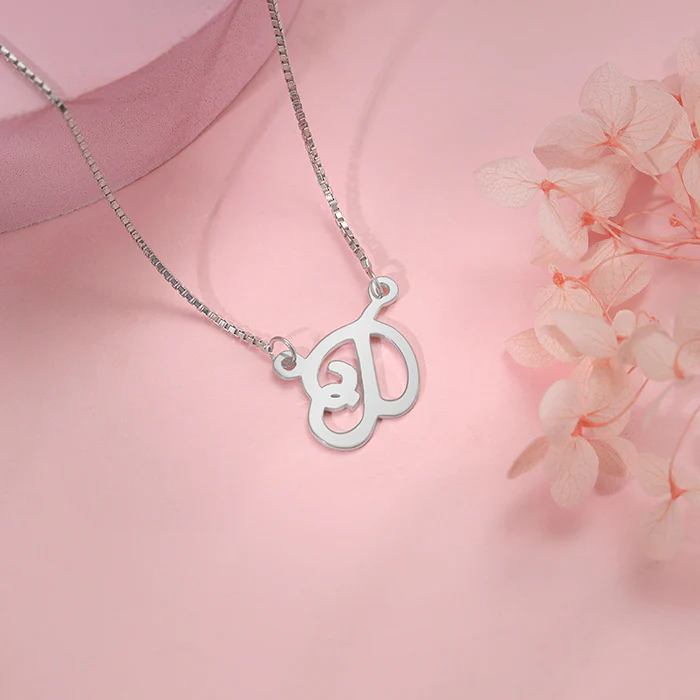 Silver Personalised Cursive Initial Necklace - Image 2