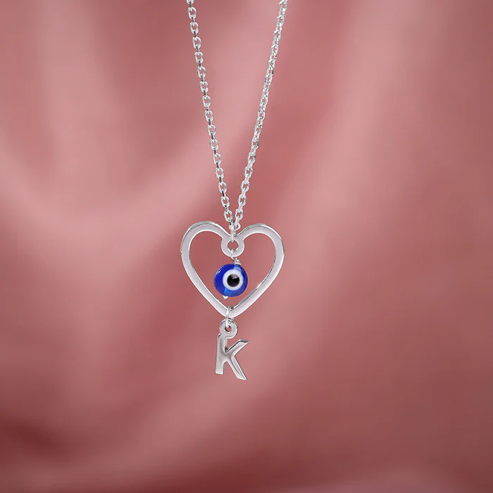 Silver Personalised Evil Eye Heart Initial Pendant - Image 2