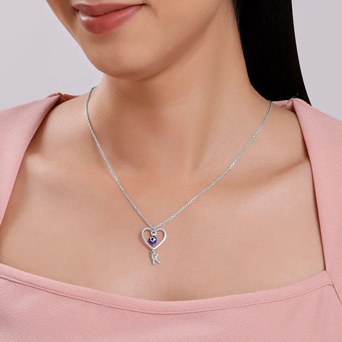 Silver Personalised Evil Eye Heart Initial Pendant - Image 3