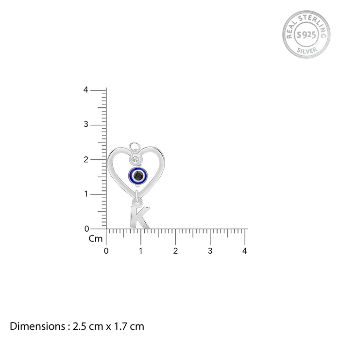 Silver Personalised Evil Eye Heart Initial Pendant - Image 4