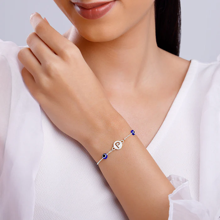 Silver Personalised Evil Eye Initial Bracelet - Image 4
