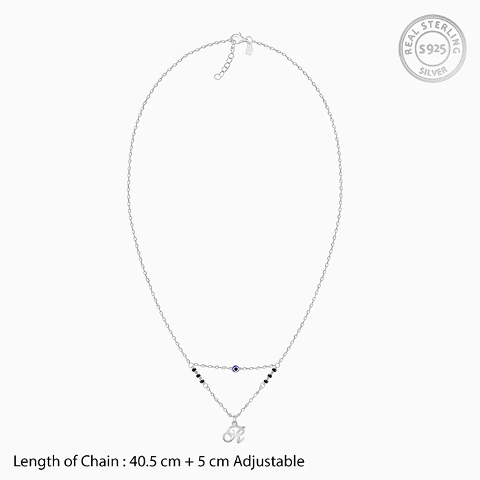 Silver Personalised Evil Eye Mangalsutra Layered Necklace - Image 5