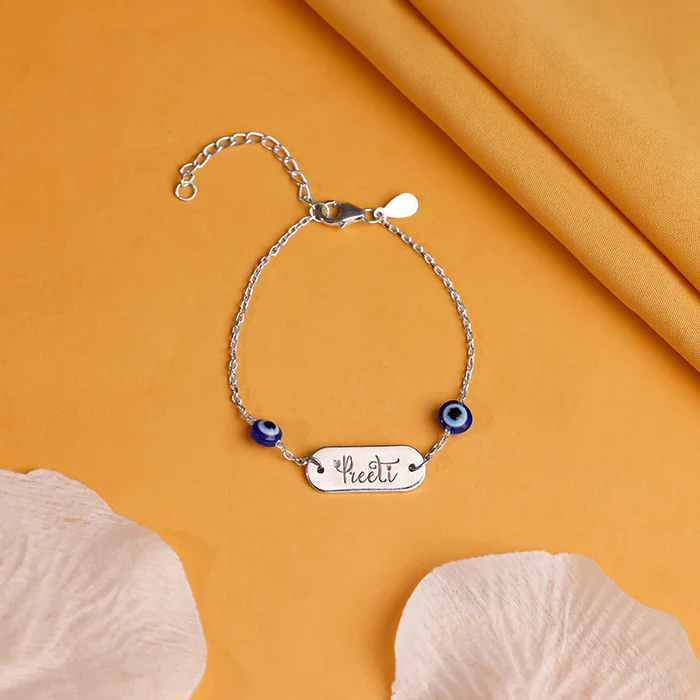 Silver Personalised Evil Eye Name Bracelet - Image 2