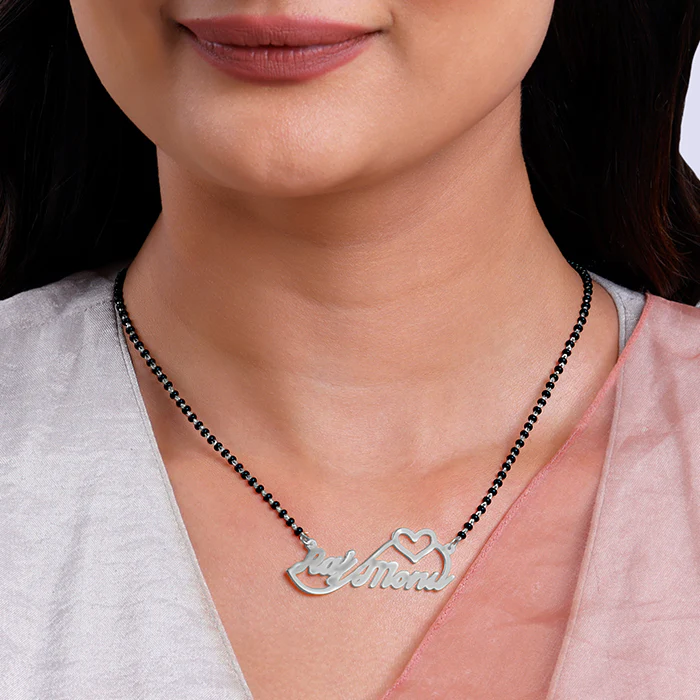 Silver Personalised Heart Name Mangalsutra - Image 3