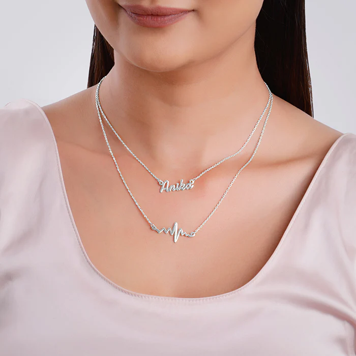 Silver Personalised Heartbeat Layered Necklace - Image 3