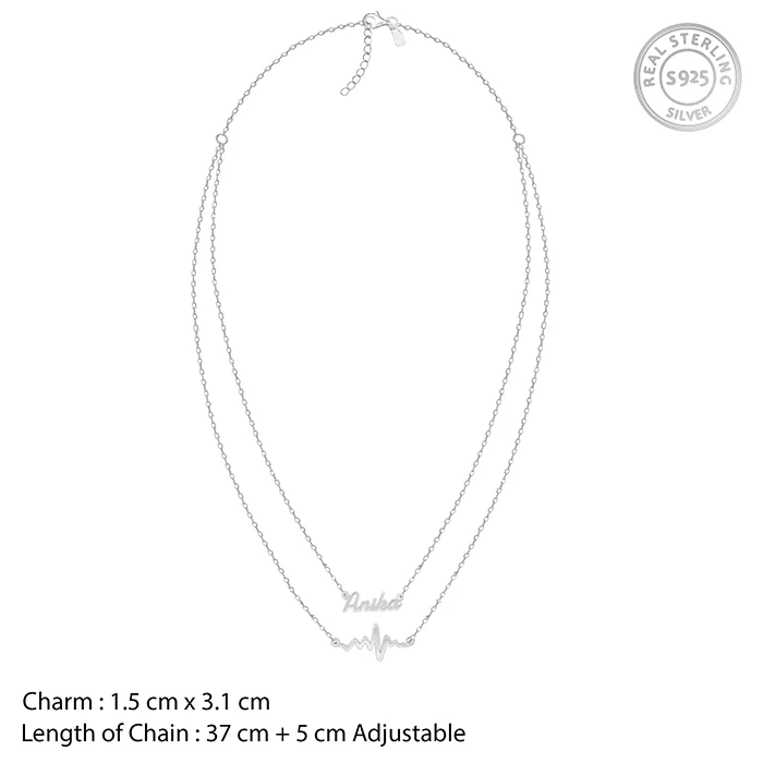 Silver Personalised Heartbeat Layered Necklace - Image 4
