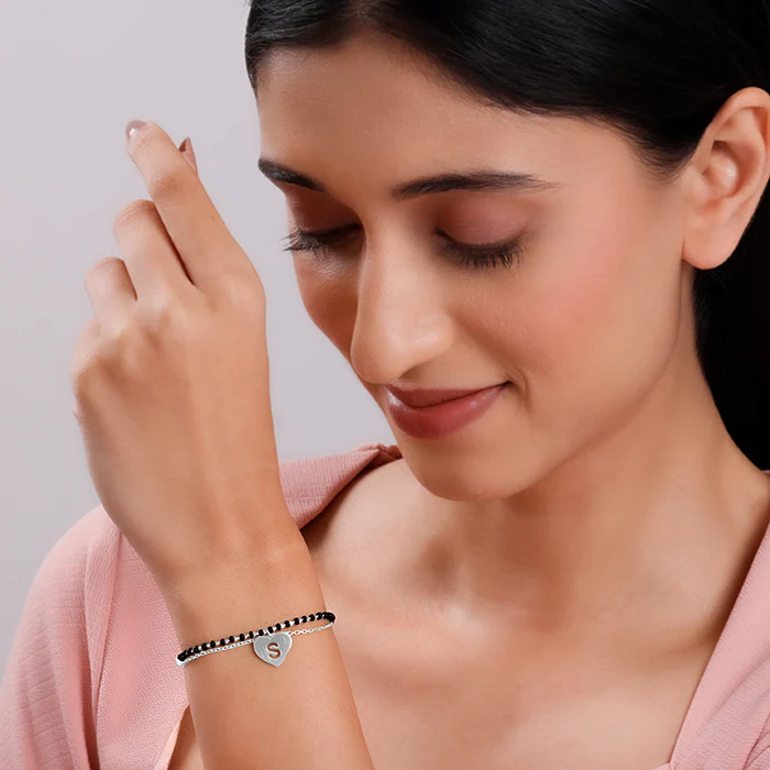 Silver Personalised Heartfelt Initial Mangalsutra Bracelet - Image 3