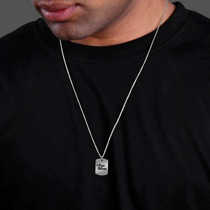 Silver Personalised Military Dog Tag Pendant with Box Chain For Him - Image 3