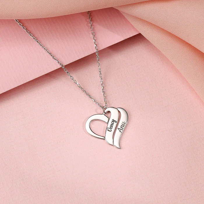 Silver Personalised Name Heart Duo Pendant With Link Chain - Image 3