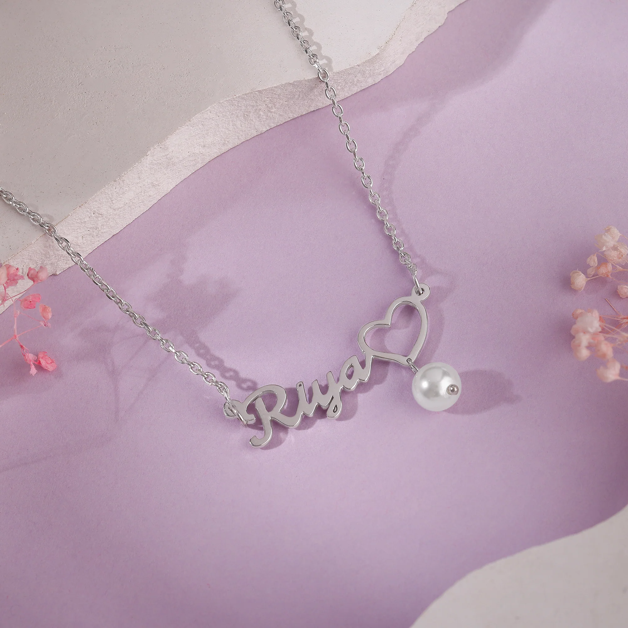 Silver Personalised Pearl Heart Necklace - Image 3
