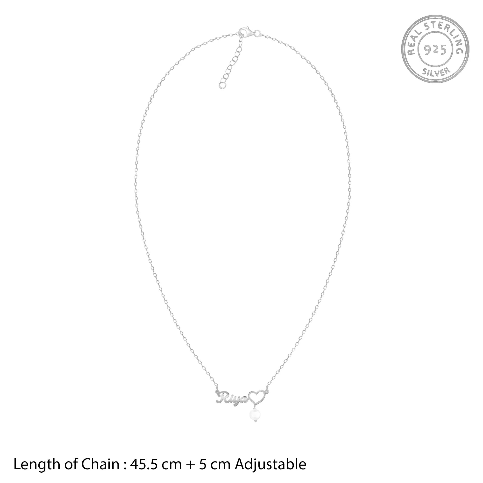 Silver Personalised Pearl Heart Necklace - Image 5