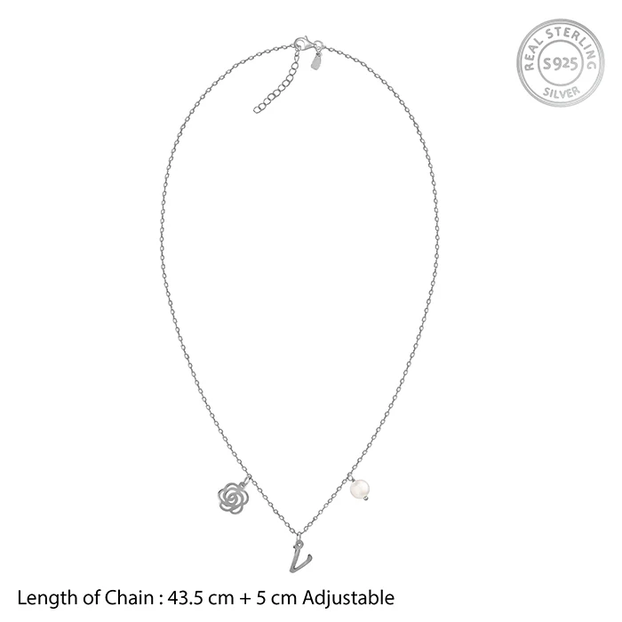Silver Personalised Pearl Rosey Necklace - Image 6