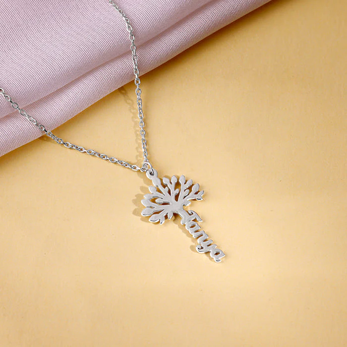 Silver Personalised Tree of Names Pendant with Link Chain - Image 2