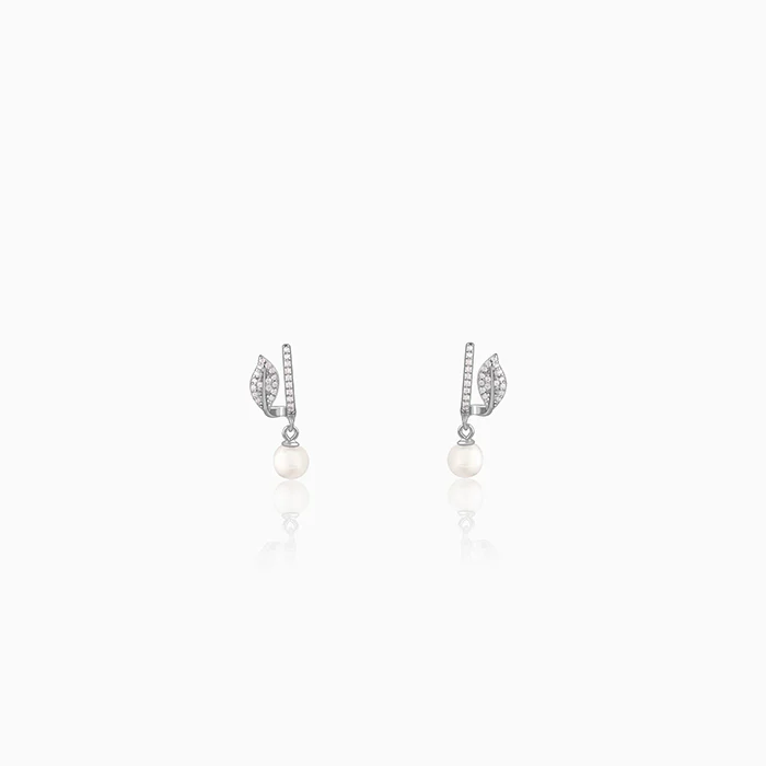 Silver Petal Pearl Earrings